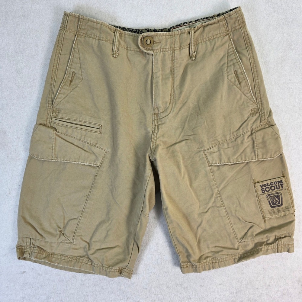 Volcom Mens 29 Cargo Shorts Khaki Excellent Scout Sortie Cotton Skate Tan‎